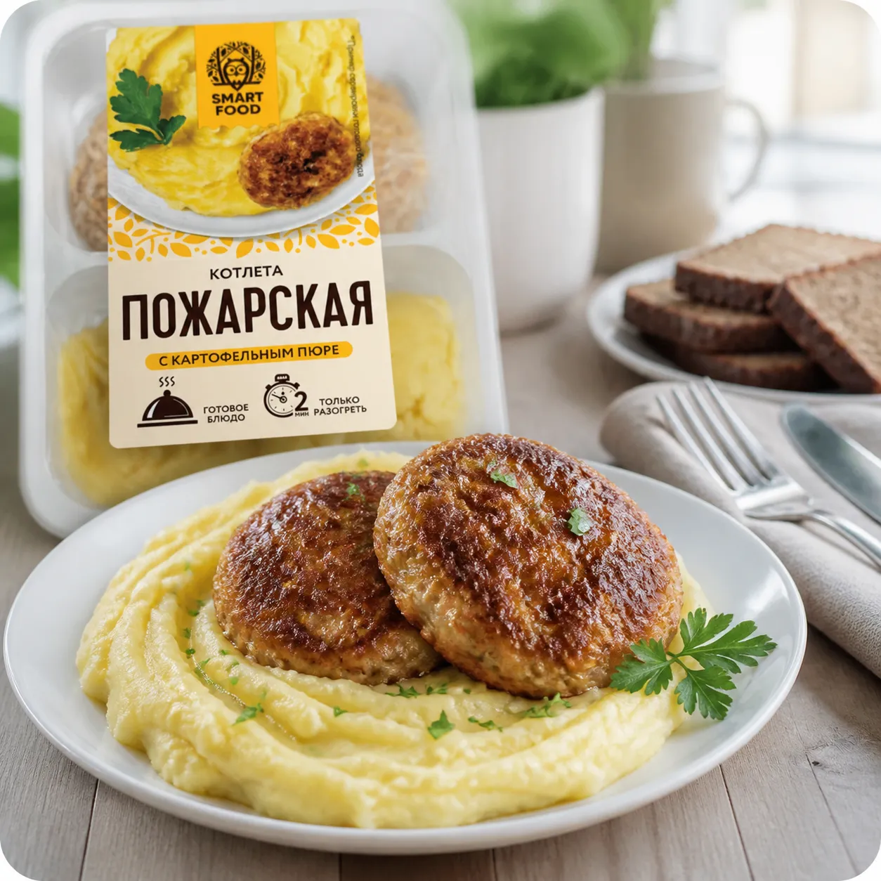 Котлеты "Пожарские", с картофельным пюре, 350г