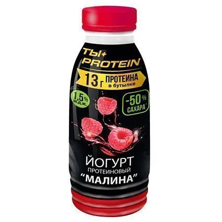 Йогурт "РостАгроЭкспорт", питьевой с протеином, 1.5%, малина, 290мл, БЗМЖ