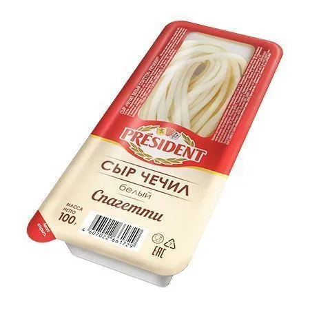 Сыр рассольный "Чечил", "President", спагетти, 35%, 100г, БЗМЖ