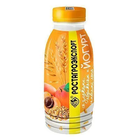 Йогурт "РостАгроЭкспорт", питьевой, 2.5%, абрикос, лен, злаки, 290мл, БЗМЖ