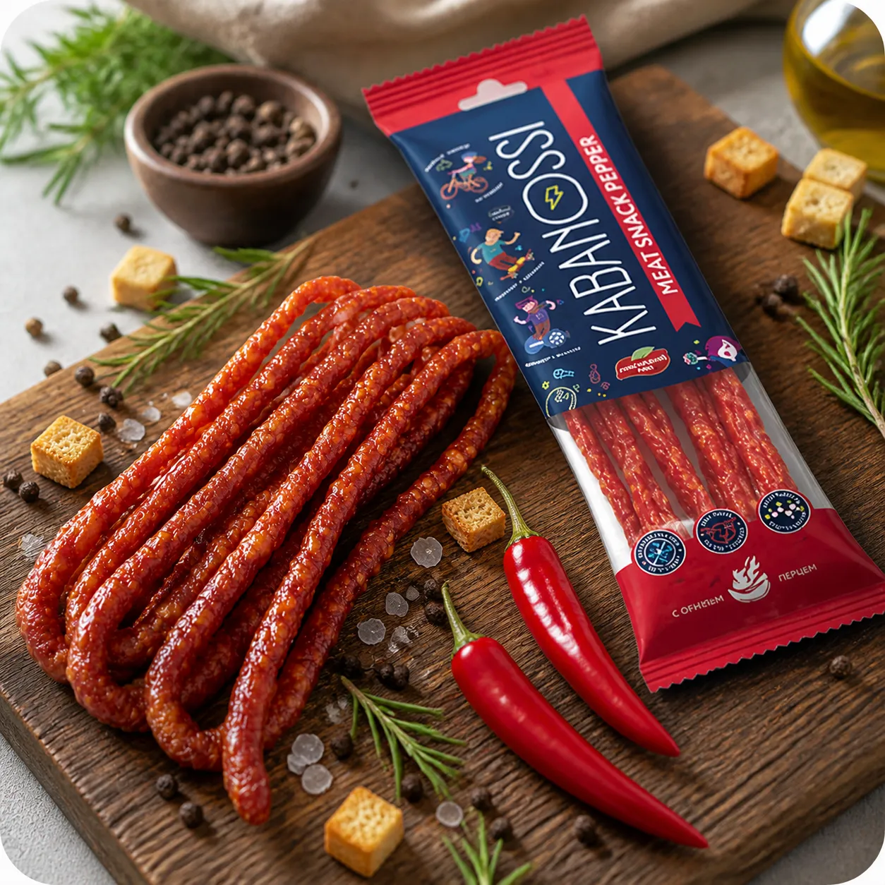 Колбаски сырокопченые Кабаносси Meat Snack Pepper, 60г