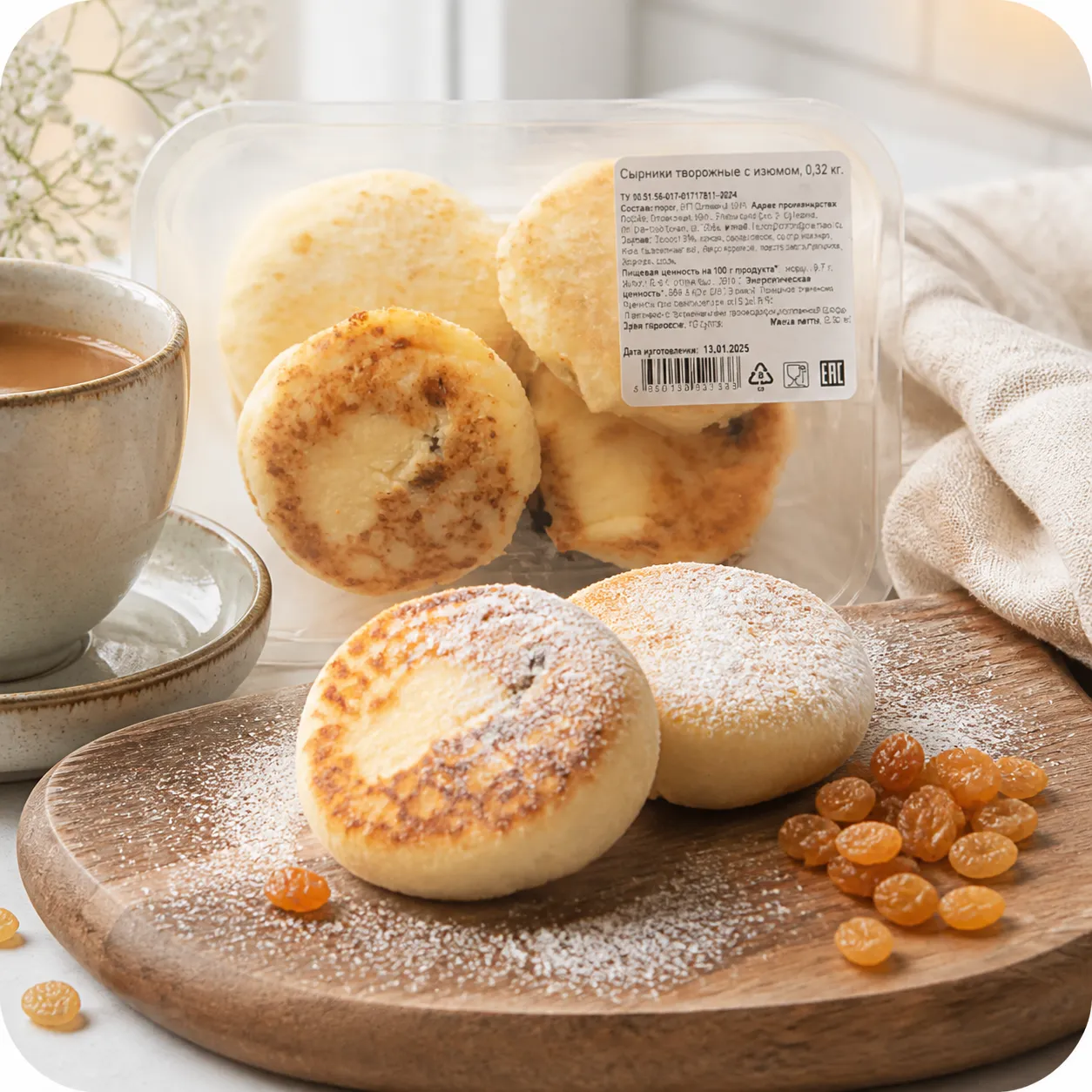 Сырники фермерские творожные с изюмом, 320г, БЗМЖ