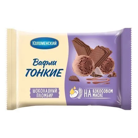 Вафли "Коломенские" пломбир шоколадный, тонкие, 100г