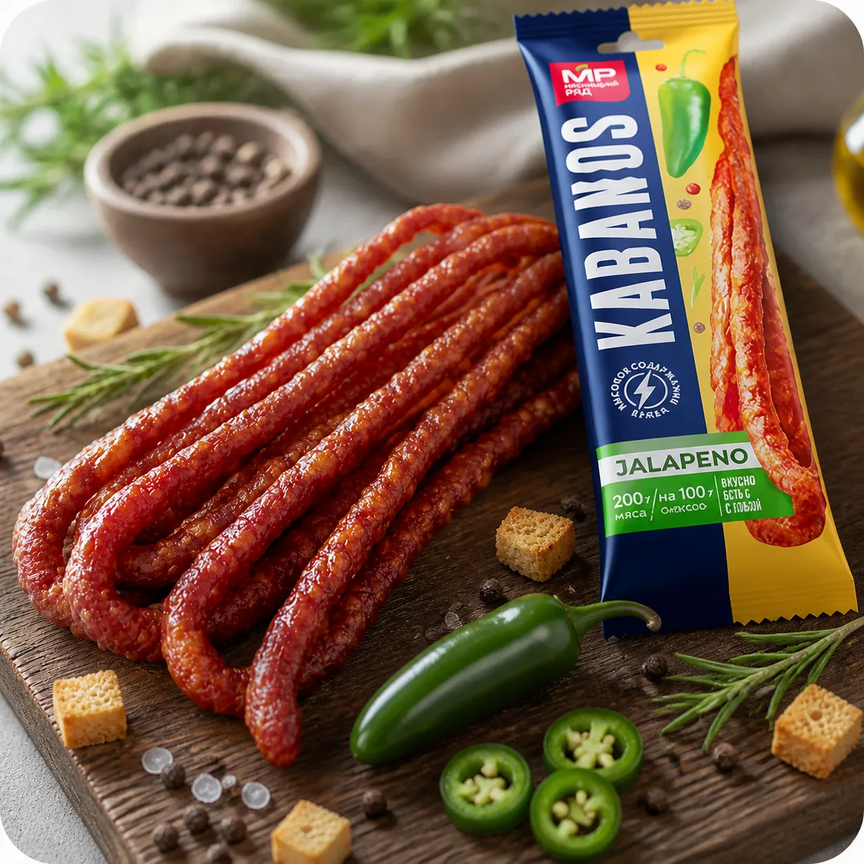 Колбаски сырокопченые KABANOS JALAPENО, 60г