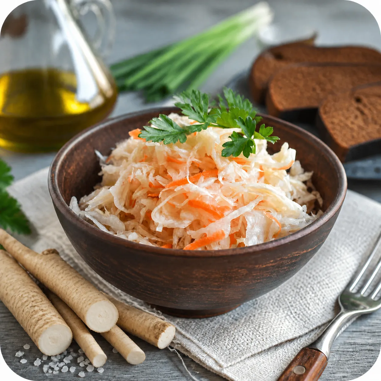 Капуста квашеная, с морковью и хреном
