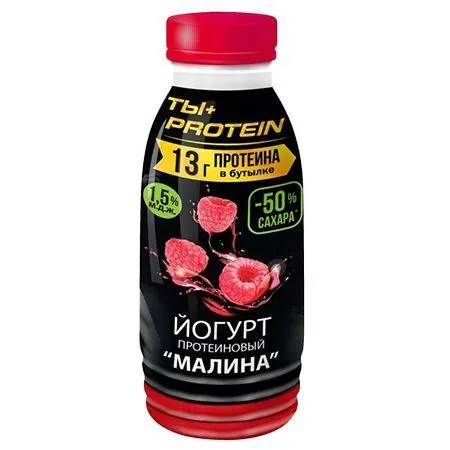 Йогурт "РостАгроЭкспорт", питьевой с протеином, 1.5%, малина, 290мл, БЗМЖ