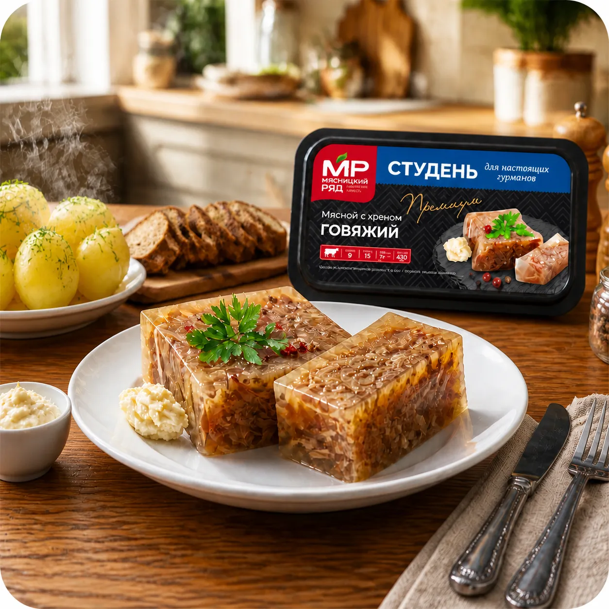 Студень "Говяжий с хреном", 430г